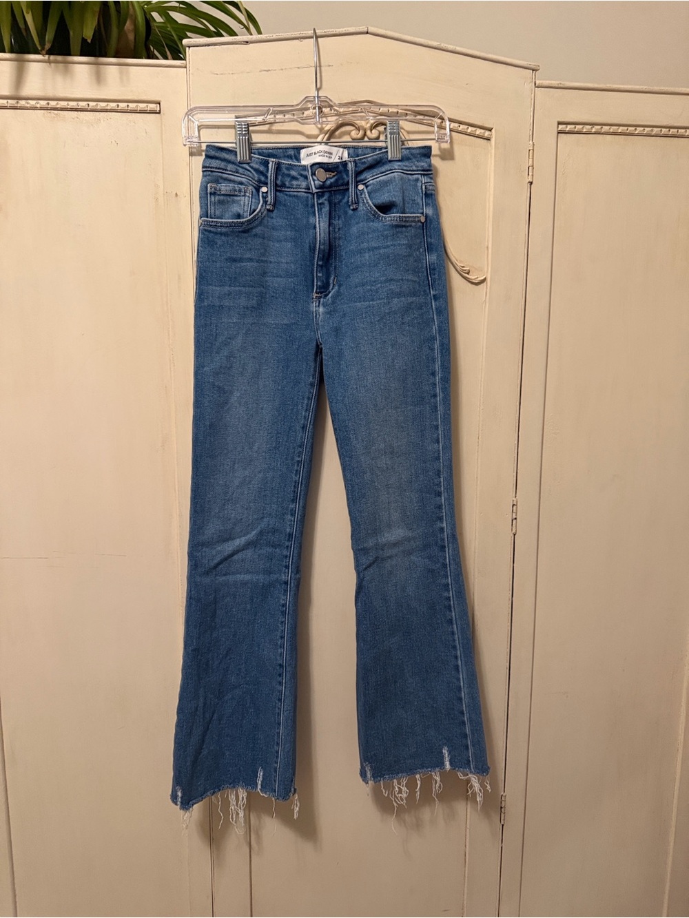 Just Black Medium Blue Flare Jeans with Frayed Hem